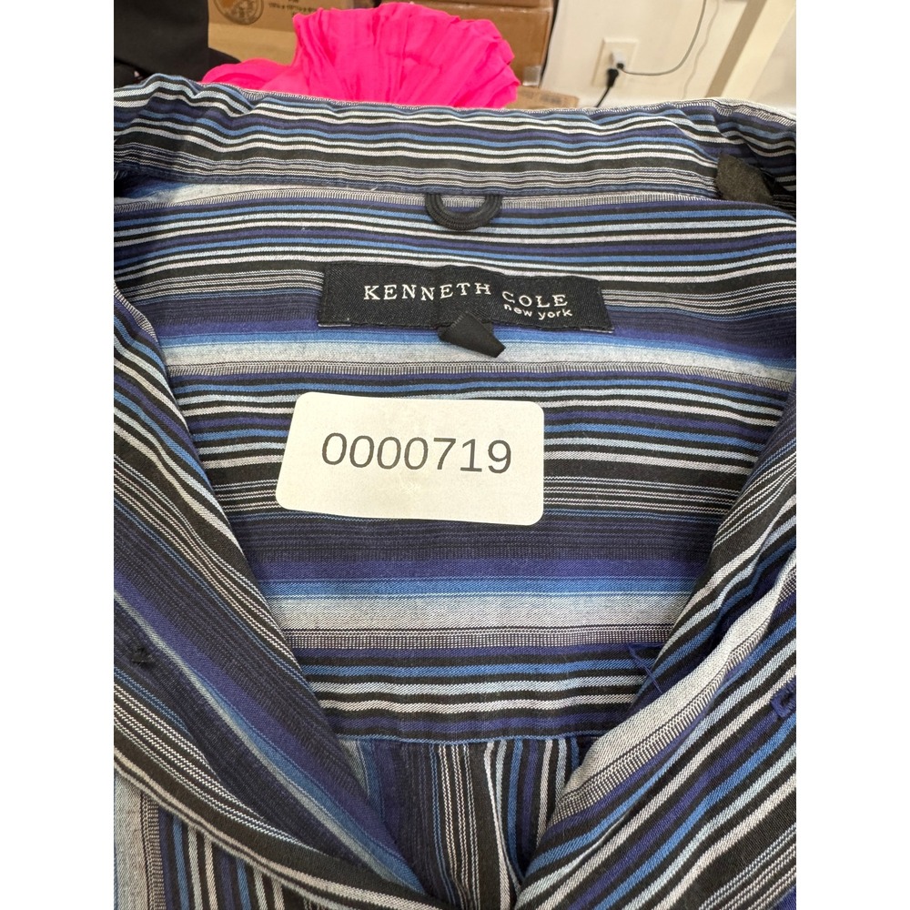 Kenneth Cole New York Mens Long Sleeve Striped Button Down Shirt Blue 17 34-35 - Picture 7 of 7